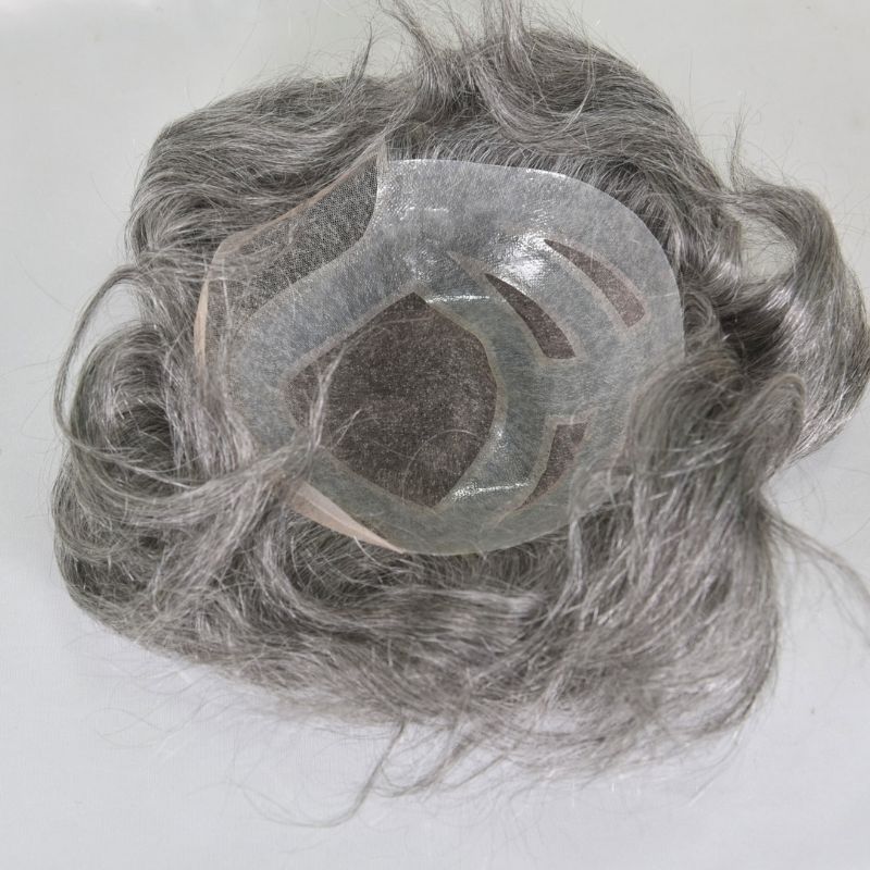 Men's Toupee  French Lace Front  Fine Mono Hairpiece With Lace Front and Skin PU Around Mens Toupee 100% Human Hair Piece Durable Hair System For Men Natural Hairline 8x10