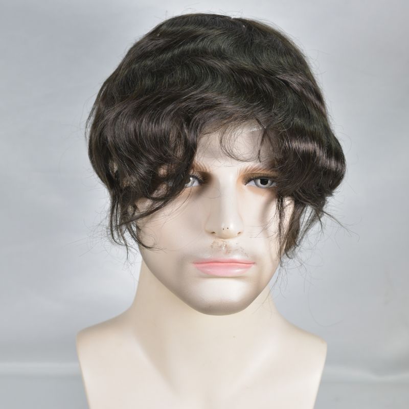 Men's Toupee  French Lace Front  Fine Mono Hairpiece With Lace Front and Skin PU Around Mens Toupee 100% Human Hair Piece Durable Hair System For Men Natural Hairline 8x10