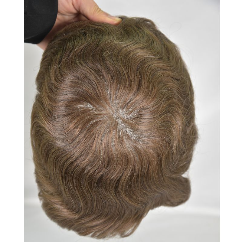 Men's Toupee  French Lace Front  Fine Mono Hairpiece With Lace Front and Skin PU Around Mens Toupee 100% Human Hair Piece Durable Hair System For Men Natural Hairline 8x10