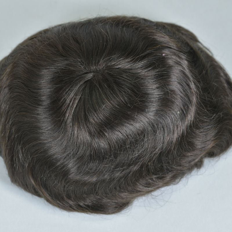 Men's Toupee  French Lace Front  Fine Mono Hairpiece With Lace Front and Skin PU Around Mens Toupee 100% Human Hair Piece Durable Hair System For Men Natural Hairline 8x10