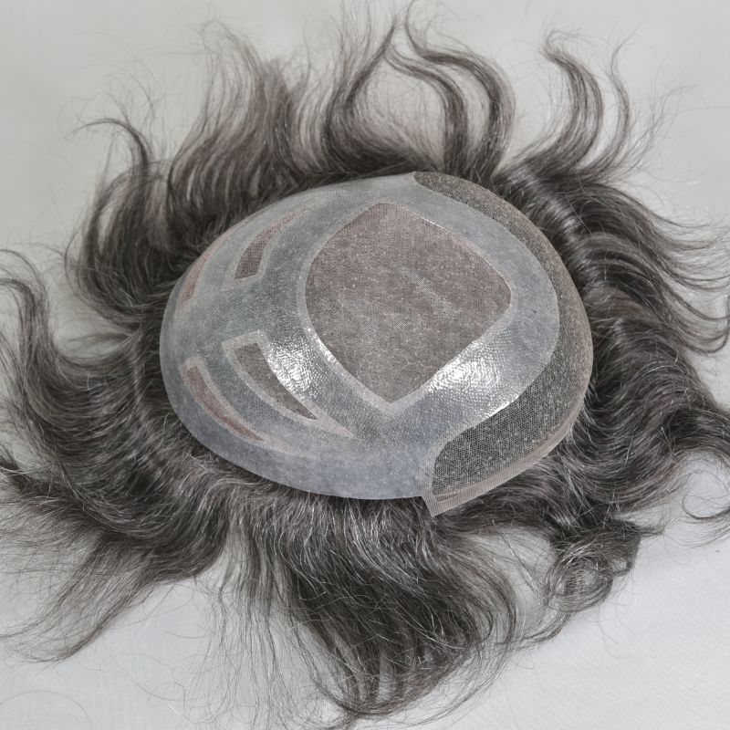 Men's Toupee  French Lace Front  Fine Mono Hairpiece With Lace Front and Skin PU Around Mens Toupee 100% Human Hair Piece Durable Hair System For Men Natural Hairline 8x10