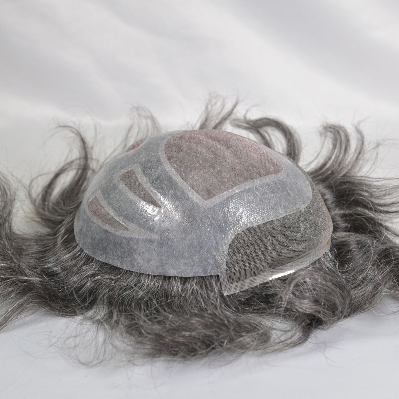 Men's Toupee  French Lace Front  Fine Mono Hairpiece With Lace Front and Skin PU Around Mens Toupee 100% Human Hair Piece Durable Hair System For Men Natural Hairline 8x10