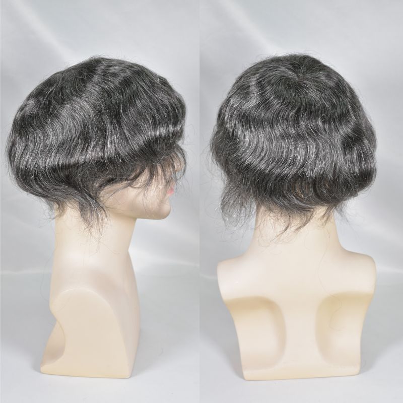 Men's Toupee  French Lace Front  Fine Mono Hairpiece With Lace Front and Skin PU Around Mens Toupee 100% Human Hair Piece Durable Hair System For Men Natural Hairline 8x10
