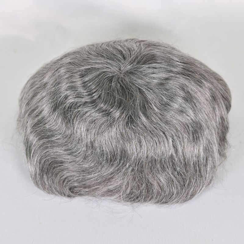 Men's Toupee  French Lace Front  Fine Mono Hairpiece With Lace Front and Skin PU Around Mens Toupee 100% Human Hair Piece Durable Hair System For Men Natural Hairline 8x10