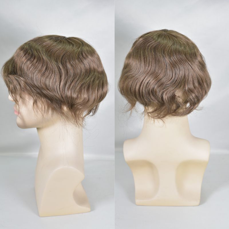 Men's Toupee  French Lace Front  Fine Mono Hairpiece With Lace Front and Skin PU Around Mens Toupee 100% Human Hair Piece Durable Hair System For Men Natural Hairline 8x10