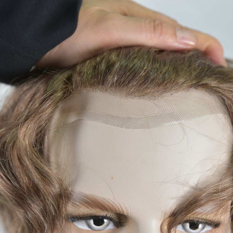 Men's Toupee  French Lace Front  Fine Mono Hairpiece With Lace Front and Skin PU Around Mens Toupee 100% Human Hair Piece Durable Hair System For Men Natural Hairline 8x10