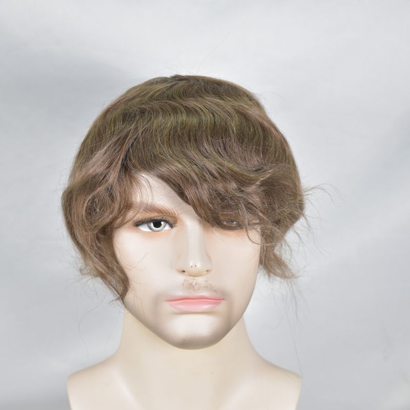 Men's Toupee  French Lace Front  Fine Mono Hairpiece With Lace Front and Skin PU Around Mens Toupee 100% Human Hair Piece Durable Hair System For Men Natural Hairline 8x10