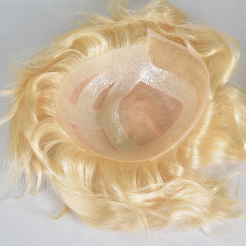Men's Toupee  French Lace Front  Fine Mono Hairpiece With Lace Front and Skin PU Around Mens Toupee 100% Human Hair Piece Durable Hair System For Men Natural Hairline 8x10