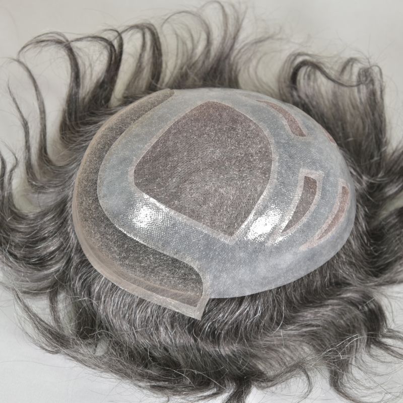 Men's Toupee  French Lace Front  Fine Mono Hairpiece With Lace Front and Skin PU Around Mens Toupee 100% Human Hair Piece Durable Hair System For Men Natural Hairline 8x10