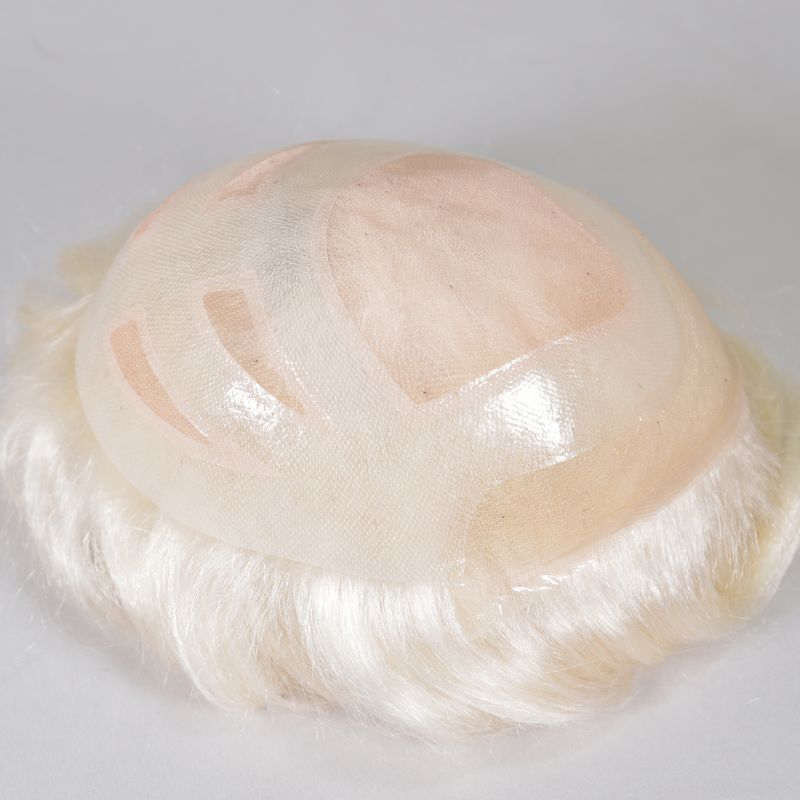 Men's Toupee  French Lace Front  Fine Mono Hairpiece With Lace Front and Skin PU Around Mens Toupee 100% Human Hair Piece Durable Hair System For Men Natural Hairline 8x10