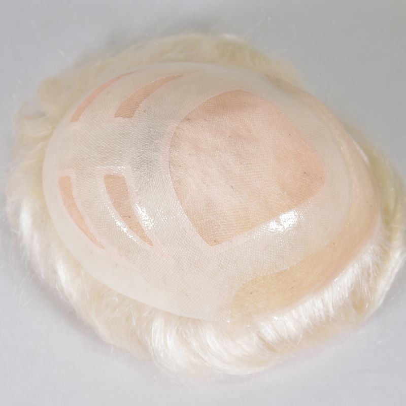 Men's Toupee  French Lace Front  Fine Mono Hairpiece With Lace Front and Skin PU Around Mens Toupee 100% Human Hair Piece Durable Hair System For Men Natural Hairline 8x10