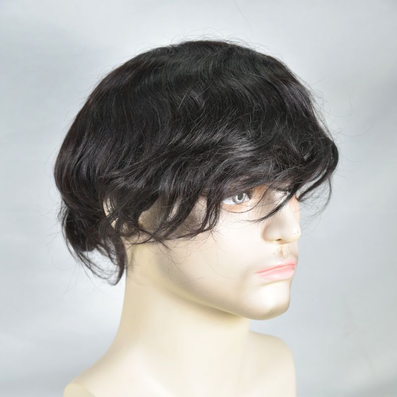 Men's Toupee  French Lace Front  Fine Mono Hairpiece With Lace Front and Skin PU Around Mens Toupee 100% Human Hair Piece Durable Hair System For Men Natural Hairline 8x10