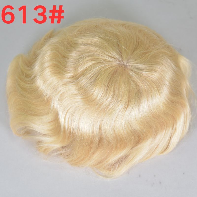 Men's Toupee  French Lace Front  Fine Mono Hairpiece With Lace Front and Skin PU Around Mens Toupee 100% Human Hair Piece Durable Hair System For Men Natural Hairline 8x10