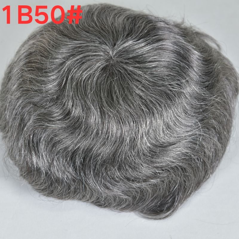 Men's Toupee  French Lace Front  Fine Mono Hairpiece With Lace Front and Skin PU Around Mens Toupee 100% Human Hair Piece Durable Hair System For Men Natural Hairline 8x10