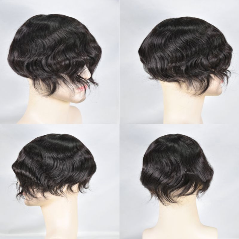 Men's Toupee Durable PU Skin Base with Soft French Lace Hairpieces 100% Human Hair Toupee for Men Australia Base Hair Replacement Natural Color Hair System Men Wigs 8x10 130% Density