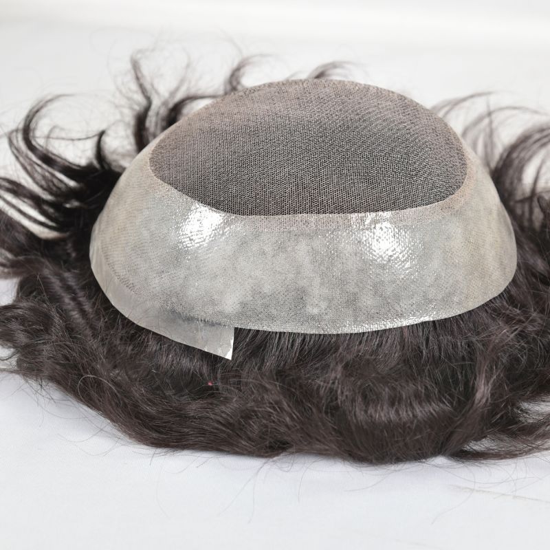 Men's Toupee Durable PU Skin Base with Soft French Lace Hairpieces 100% Human Hair Toupee for Men Australia Base Hair Replacement Natural Color Hair System Men Wigs 8x10 130% Density