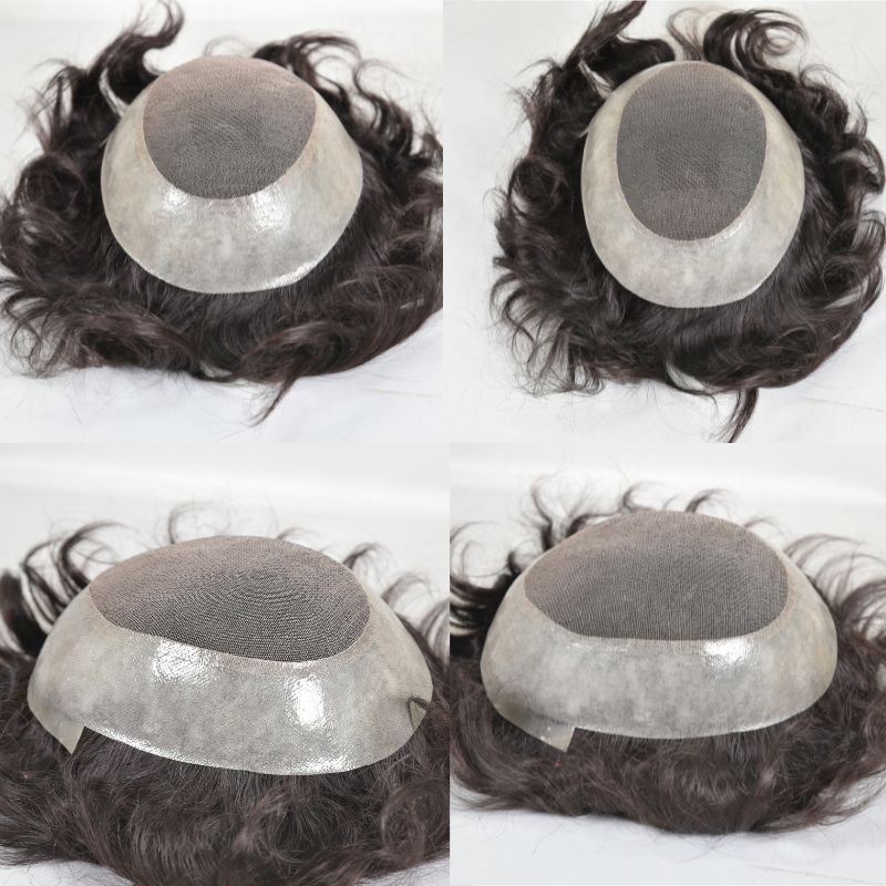 Men's Toupee Durable PU Skin Base with Soft French Lace Hairpieces 100% Human Hair Toupee for Men Australia Base Hair Replacement Natural Color Hair System Men Wigs 8x10 130% Density