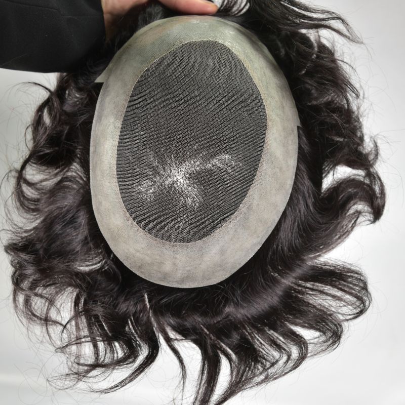Men's Toupee Durable PU Skin Base with Soft French Lace Hairpieces 100% Human Hair Toupee for Men Australia Base Hair Replacement Natural Color Hair System Men Wigs 8x10 130% Density