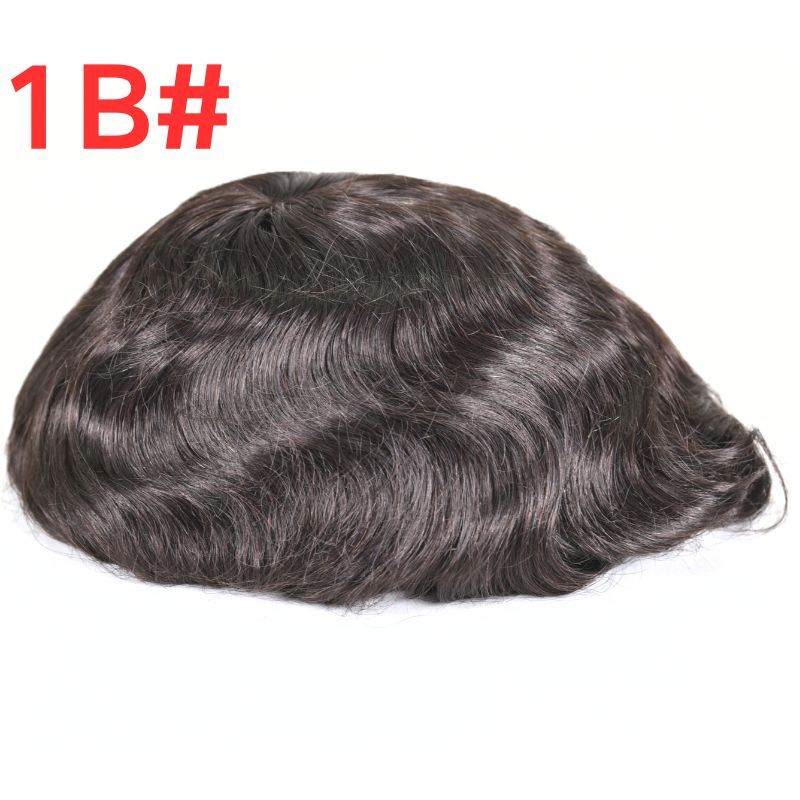 Men's Toupee Durable PU Skin Base with Soft French Lace Hairpieces 100% Human Hair Toupee for Men Australia Base Hair Replacement Natural Color Hair System Men Wigs 8x10 130% Density
