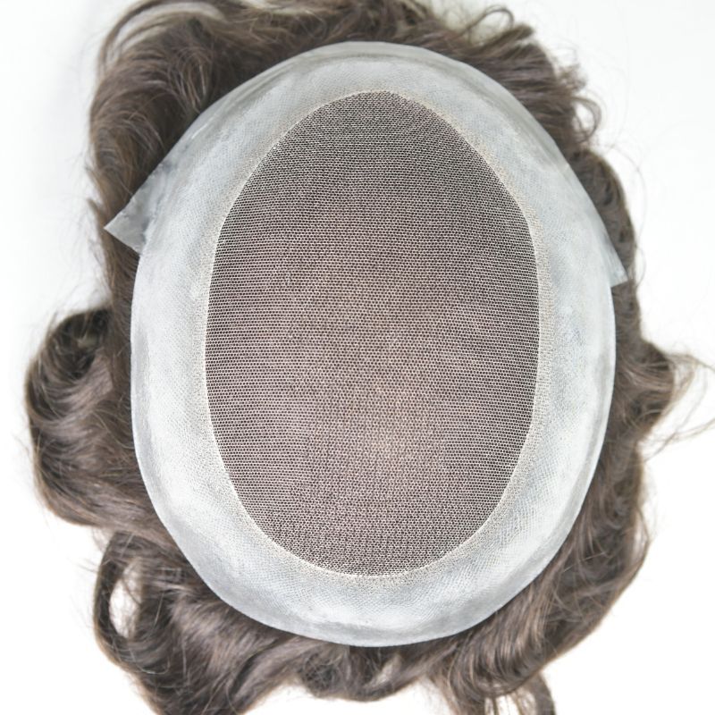 Men's Toupee Durable PU Skin Base with Soft French Lace Hairpieces 100% Human Hair Toupee for Men 2# Dark Brown  Hair  System Men Wigs