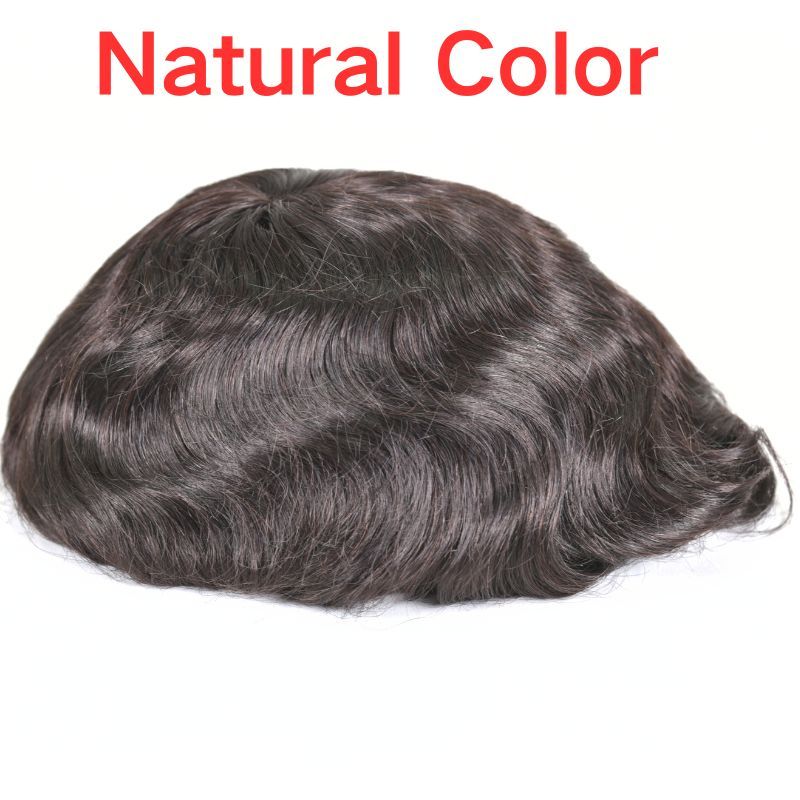Men's Toupee Durable PU Skin Base with Soft French Lace Hairpieces 100% Human Hair Toupee for Men Australia Base Hair Replacement Natural Color Hair System Men Wigs 8x10 130% Density