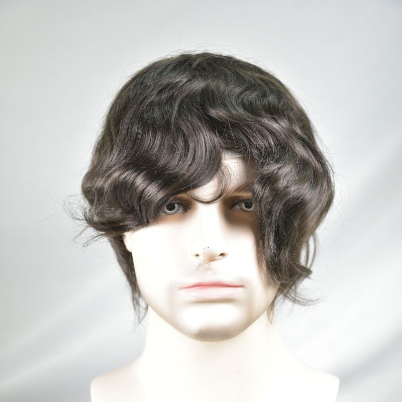 Men's Toupee Durable PU Skin Base with Soft French Lace Hairpieces 100% Human Hair Toupee for Men 2# Dark Brown  Hair  System Men Wigs