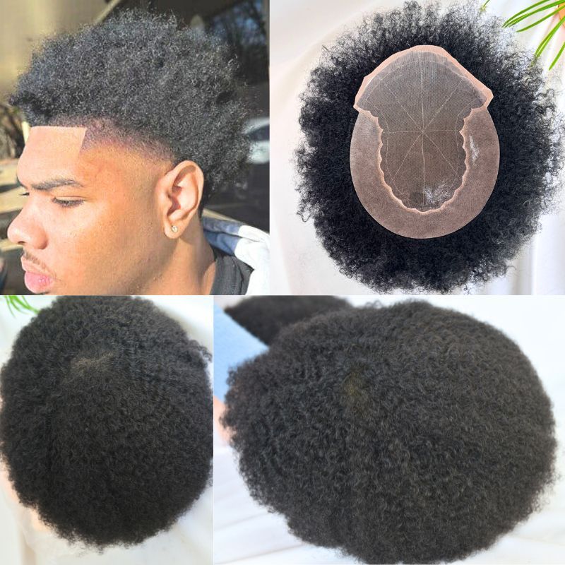 Swiss Lace Human Hair Men's Toupee Size 10x8inch Transparent Invisible Lace System 150% Full Density Natural Black Color Wigs For Men