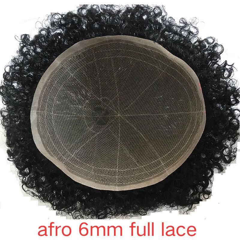 Afro 6mm 4mm Kinky Curly  Men Toupee Swiss Lace with PU Around 100% Indian Human Hair Toupee for Men 10x8 inch Hair System 150% Full Density Hair Replacement Natural Black