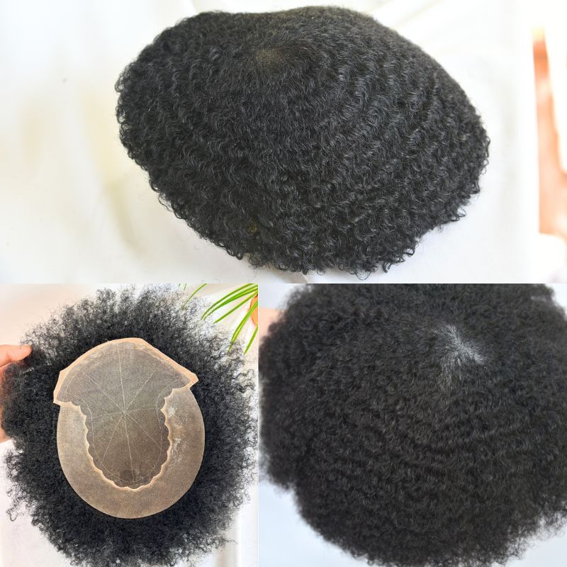 Swiss Lace Human Hair Men's Toupee Size 10x8inch Transparent Invisible Lace System 150% Full Density Natural Black Color Wigs For Men