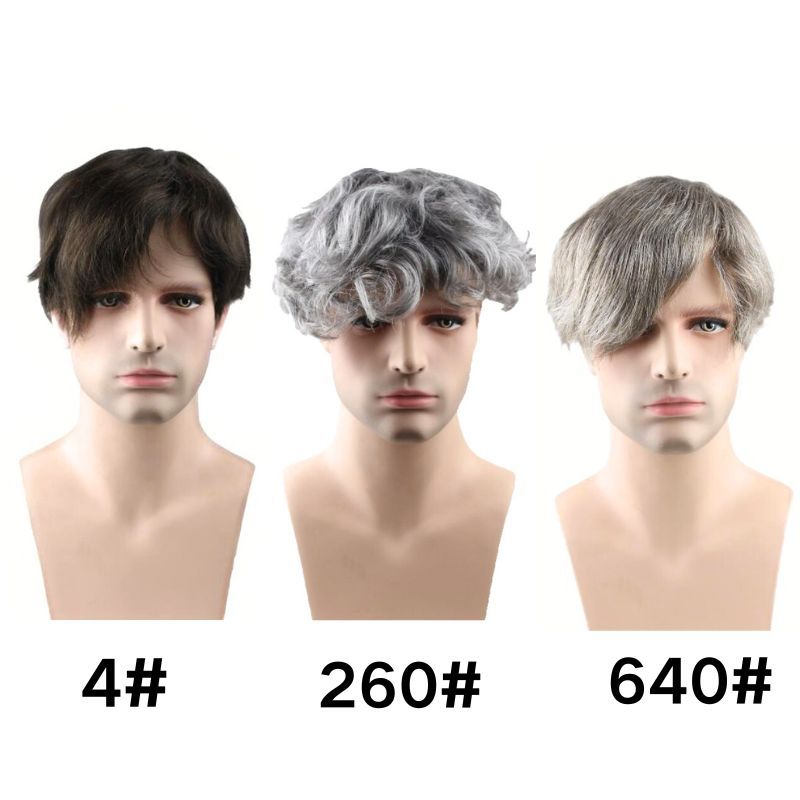 Men's Toupee 640# 60% #6 Brown Human Hair Mixed with 40% Synthetic White Hair Toupee For Men Mono Lace with PU Hair System 10X8inch