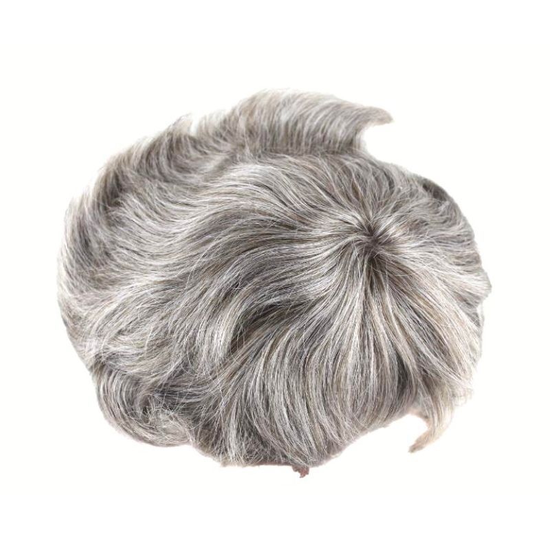 Men's Toupee 640# 60% #6 Brown Human Hair Mixed with 40% Synthetic White Hair Toupee For Men Mono Lace with PU Hair System 10X8inch