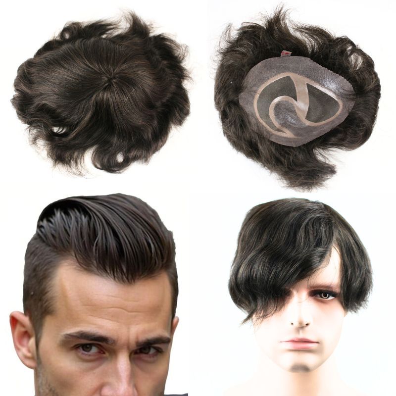 Voloria Men's Toupee 3# Brown 100% Human Hair System Mono with PU Toupee for Men Hair System 10X8inch Hair Replacement