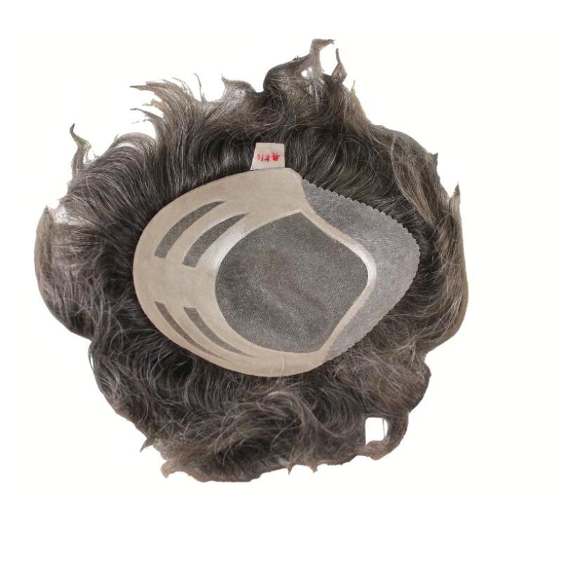 Voloria Men's Toupee 510# 90% Brown 100% Human Hair Mixed with10% White Synthetic Hair System Mono with PU Toupee for Men 10X8inch Hair Replacement