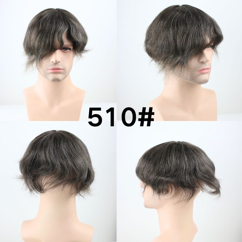Voloria Men's Toupee 510# 90% Brown 100% Human Hair Mixed with10% White Synthetic Hair System Mono with PU Toupee for Men 10X8inch Hair Replacement