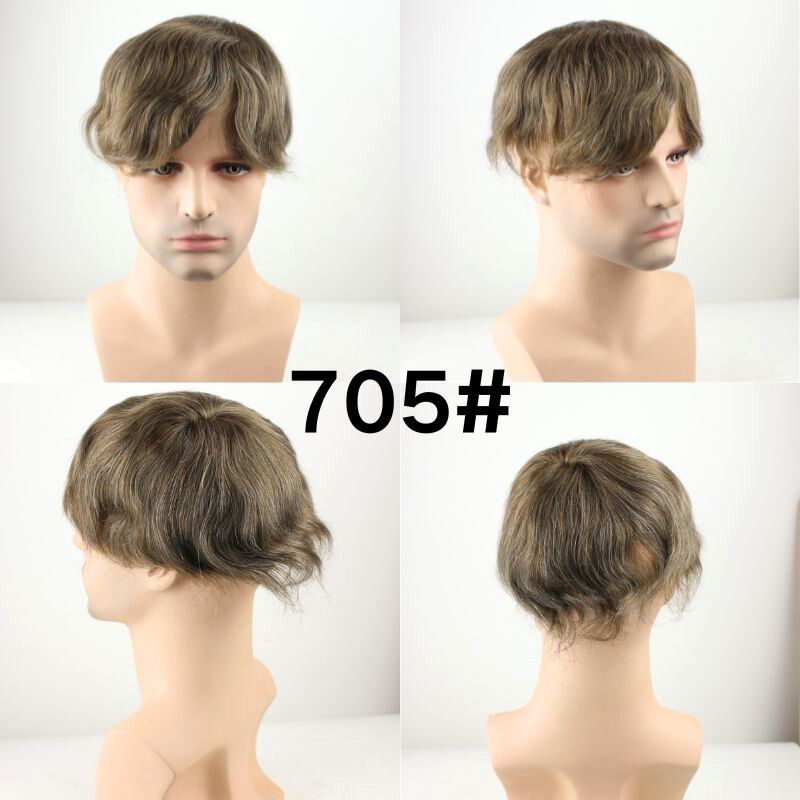 Voloria Men's Toupee 510# 90% Brown 100% Human Hair Mixed with10% White Synthetic Hair System Mono with PU Toupee for Men 10X8inch Hair Replacement