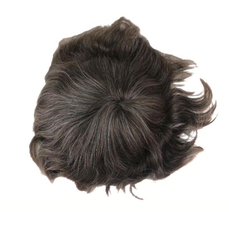 Voloria Men's Toupee 510# 90% Brown 100% Human Hair Mixed with10% White Synthetic Hair System Mono with PU Toupee for Men 10X8inch Hair Replacement