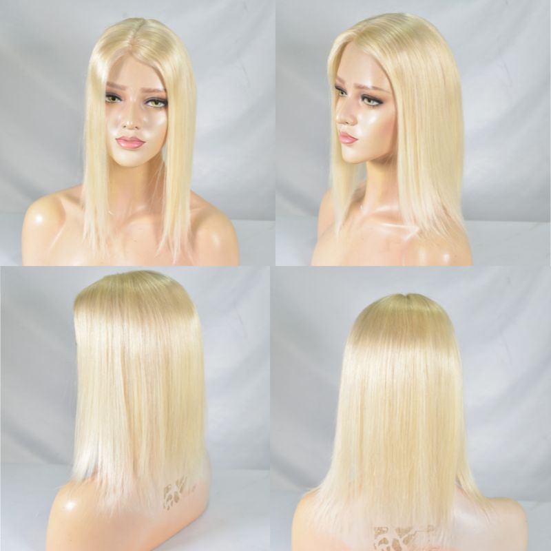 613 Blonde Color  Mono Lace with PU European Human Hair Topper With Clips In Toupee for Women 4x 6 inch Closure Wigs for Woman 12 Inch