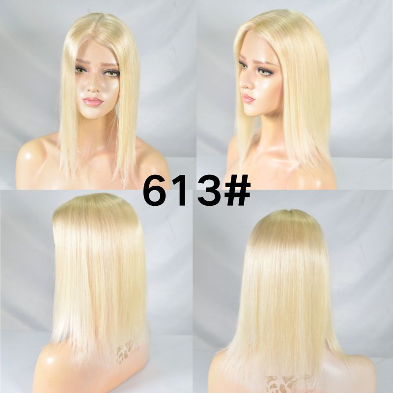 613 Blonde Color  Mono Lace with PU European Human Hair Topper With Clips In Toupee for Women 4x 6 inch Closure Wigs for Woman 12 Inch