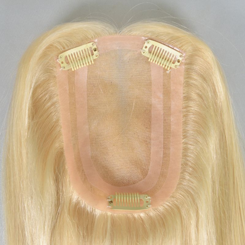 613 Blonde Color  Mono Lace with PU European Human Hair Topper With Clips In Toupee for Women 4x 6 inch Closure Wigs for Woman 12 Inch