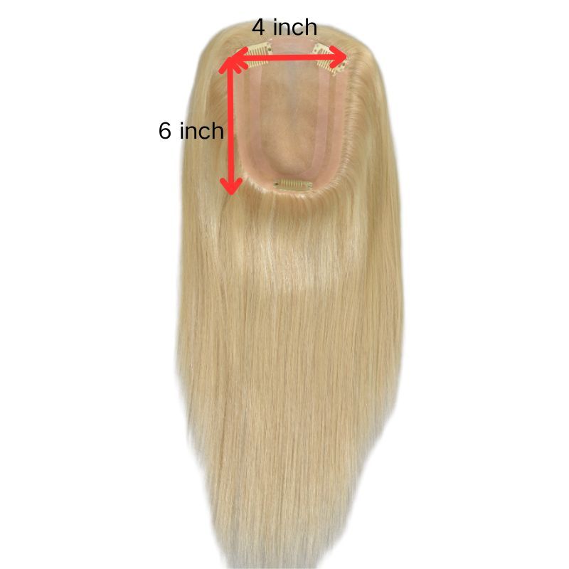 613 Blonde Color  Mono Lace with PU European Human Hair Topper With Clips In Toupee for Women 4x 6 inch Closure Wigs for Woman 12 Inch