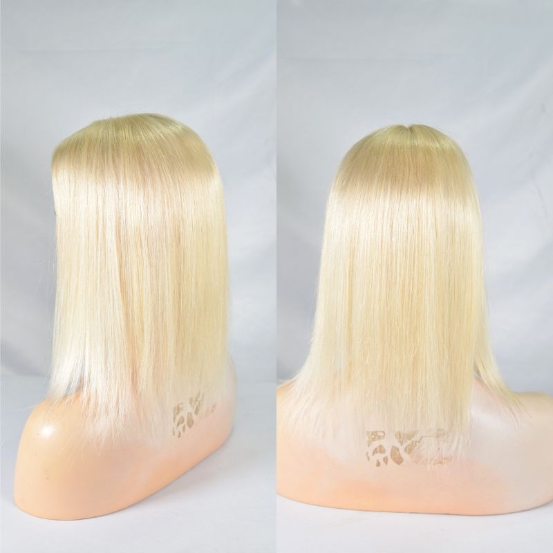 613 Blonde Color  Mono Lace with PU European Human Hair Topper With Clips In Toupee for Women 4x 6 inch Closure Wigs for Woman 12 Inch
