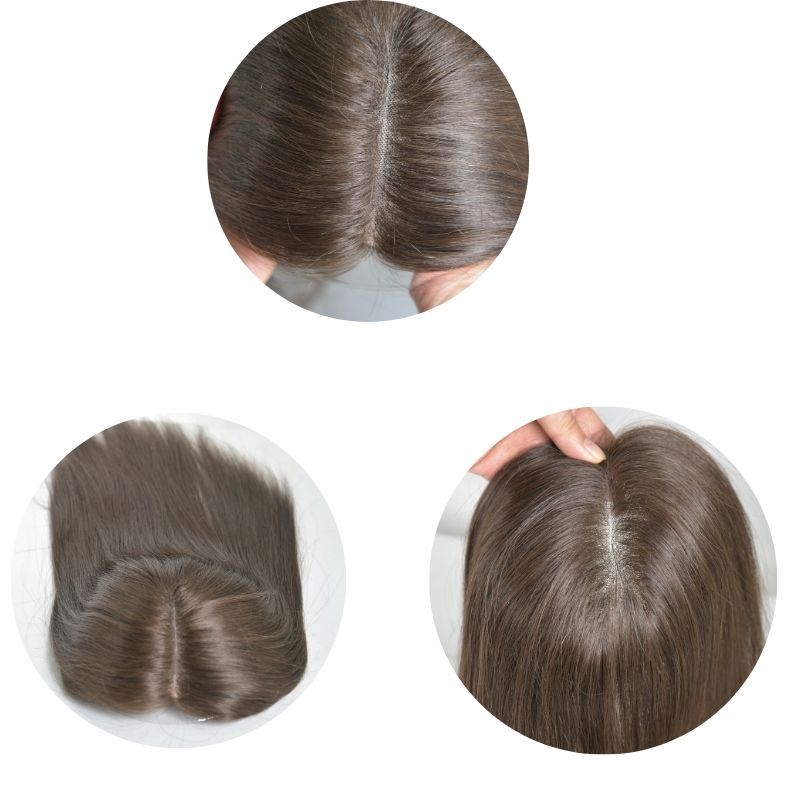 Women Toupee 3# Brown Color Mono Lace with PU European Human Hair Topper With Clips In Toupee for Women 4x6 inch Closure Wigs for Woman 12 Inch