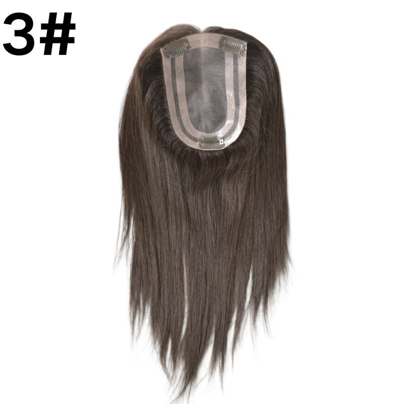 Women Toupee 3# Brown Color Mono Lace with PU European Human Hair Topper With Clips In Toupee for Women 4x6 inch Closure Wigs for Woman 12 Inch