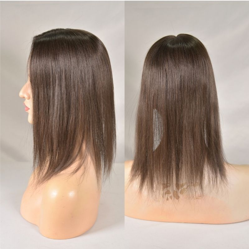 Women Toupee 3# Brown Color Mono Lace with PU European Human Hair Topper With Clips In Toupee for Women 4x6 inch Closure Wigs for Woman 12 Inch