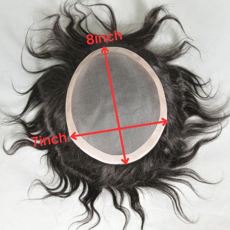Voloria Hair Men's Toupee Mono Base with PU 100% Indian Human Hair System NPU 8x6 8x7 9x7 10x8 inch Base Size Toupee for Men Natural Black Hair