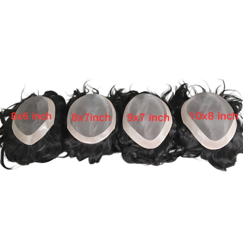 Voloria Hair Men's Toupee Mono Base with PU 100% Indian Human Hair System NPU 8x6 8x7 9x7 10x8 inch Base Size Toupee for Men Natural Black Hair