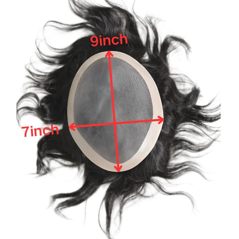 Voloria Hair Men's Toupee Mono Base with PU 100% Indian Human Hair System NPU 8x6 8x7 9x7 10x8 inch Base Size Toupee for Men Natural Black Hair