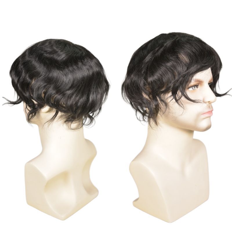 Voloria Hair Men's Toupee Mono Base with PU 100% Indian Human Hair System NPU 8x6 8x7 9x7 10x8 inch Base Size Toupee for Men Natural Black Hair