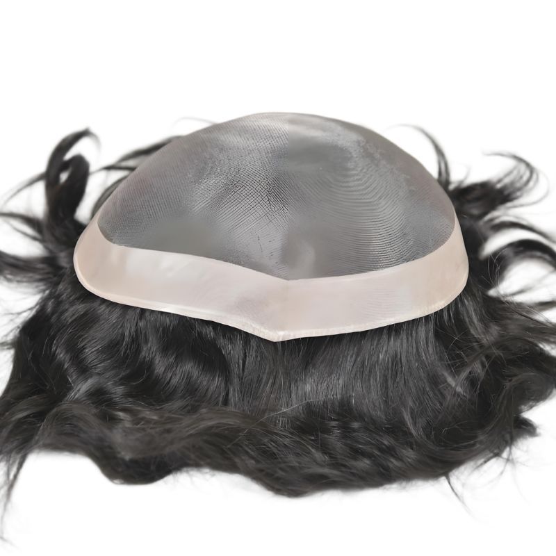 Voloria Hair Men's Toupee Mono Base with PU 100% Indian Human Hair System NPU 8x6 8x7 9x7 10x8 inch Base Size Toupee for Men Natural Black Hair