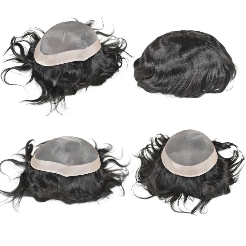 Voloria Hair Men's Toupee Mono Base with PU 100% Indian Human Hair System NPU 8x6 8x7 9x7 10x8 inch Base Size Toupee for Men Natural Black Hair